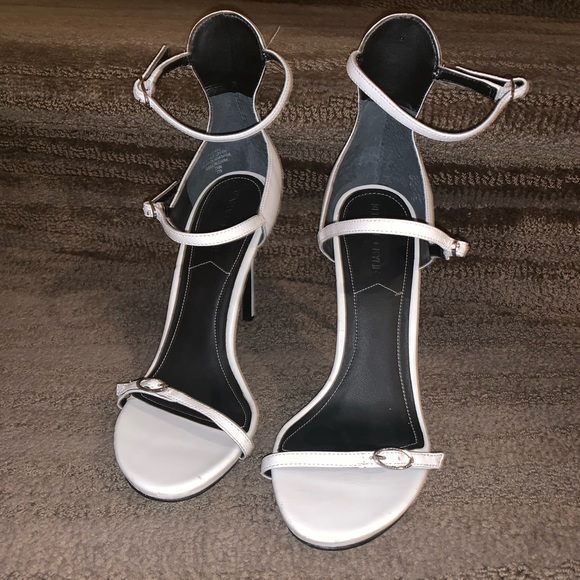 white three strap heels